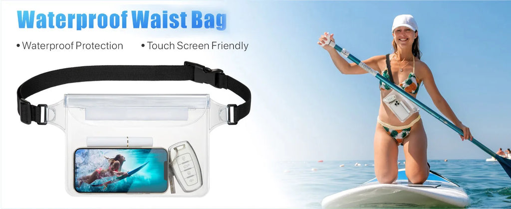 Waterproof Phone Pouch with Adjustable Waist Strap Dry Bag Keep Phone Valuables Safe for Beach Swimming Kayaking Boating Fishing