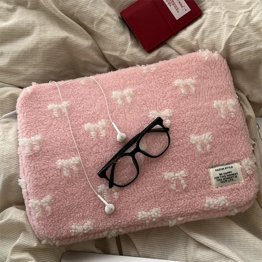 Protective Universal 11/13/15.6 Inch Laptop Sleeve Case Bow Pattern Plush Notebook Cover Shockproof Large Capacity Tablet Pouch