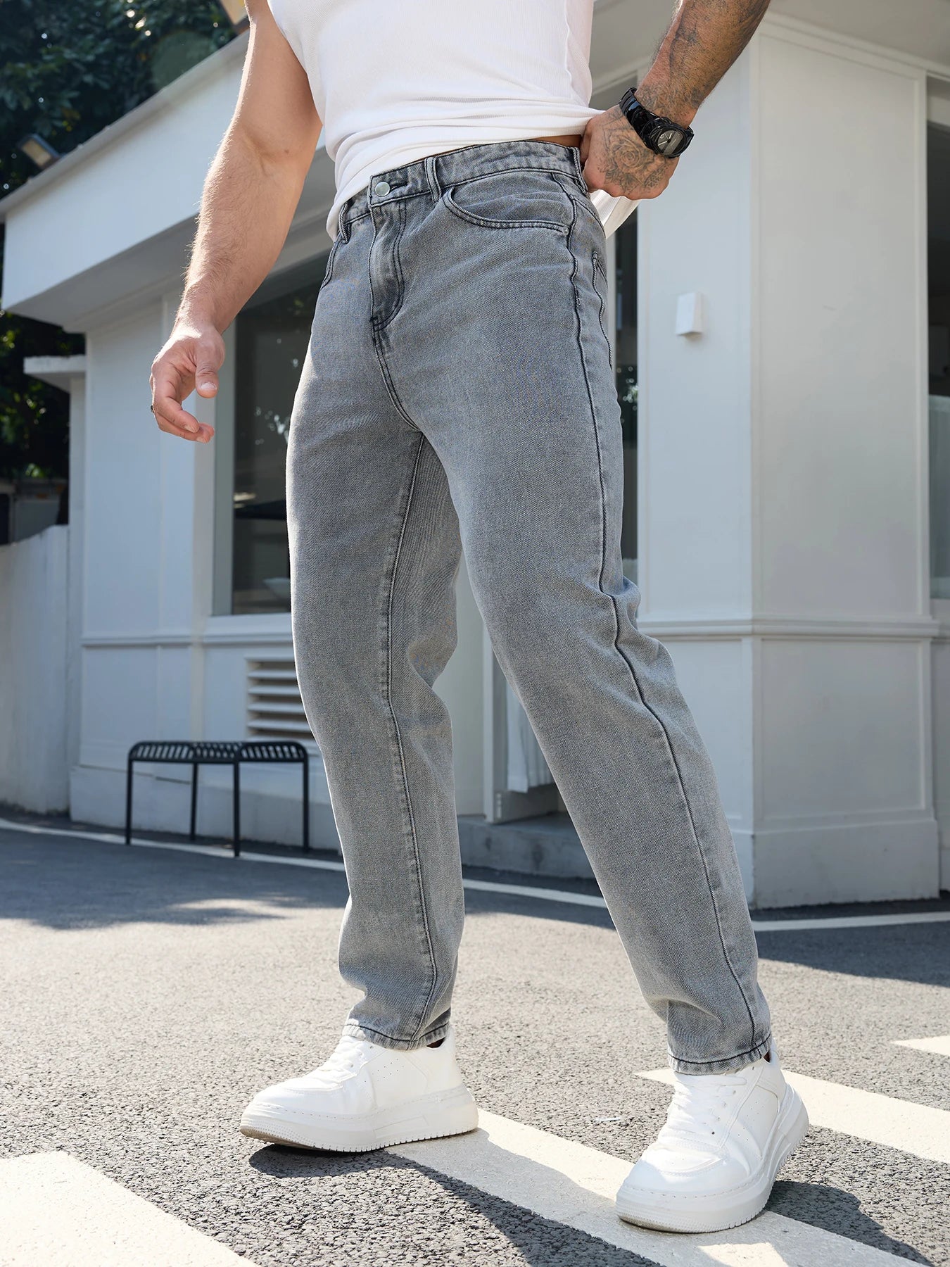 Men's Casual Simple and Versatile Gray Slim-Fit Jeans, Non-Stretch Wear-Resistant Fabric, Suitable for Work and Casual Wear, 2026 All-Season Style