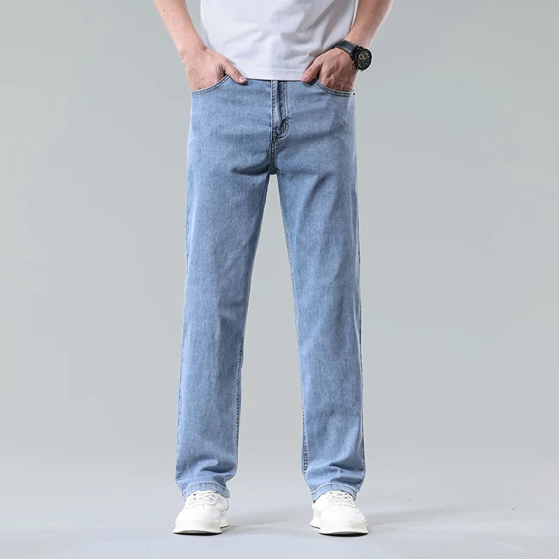 Men's Fashionable Jeans All-Season Cotton Blend Straight-Leg Pants Trendy Minimalist Versatile Casual Style Denim Wear Size29-42