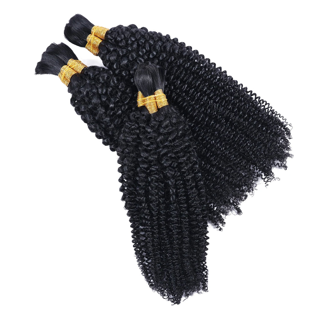 Afro Kinky Curly Human Hair Bulk For Braiding Peruvian No Weft Kinky Curly Human Bulk Hair Bundles For Women Hair Extensions