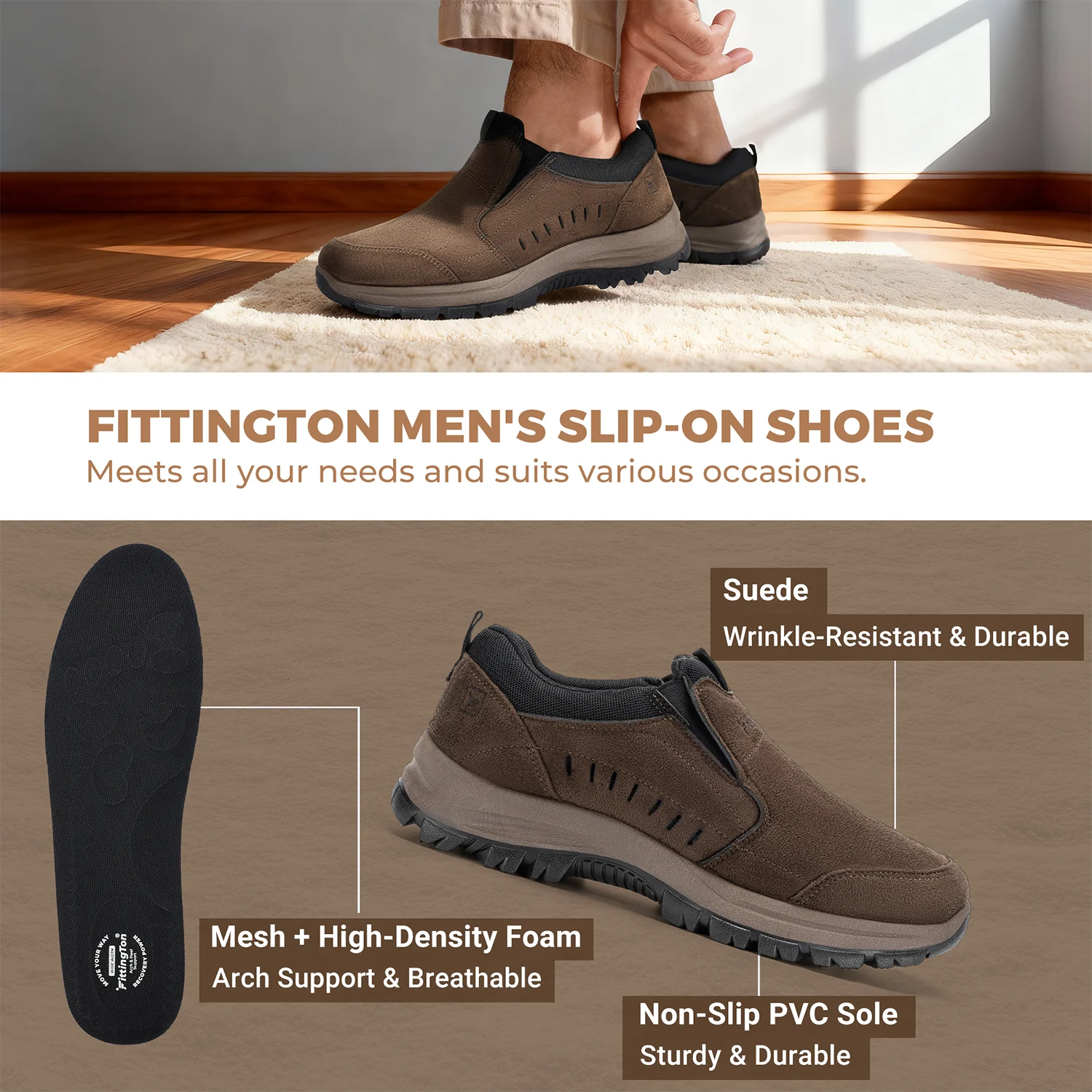 Men's Slip-On Shoes Loafers For Business Casual Wear Lightweight Comfortable With Arch Support Insoles For All-Day Comfort