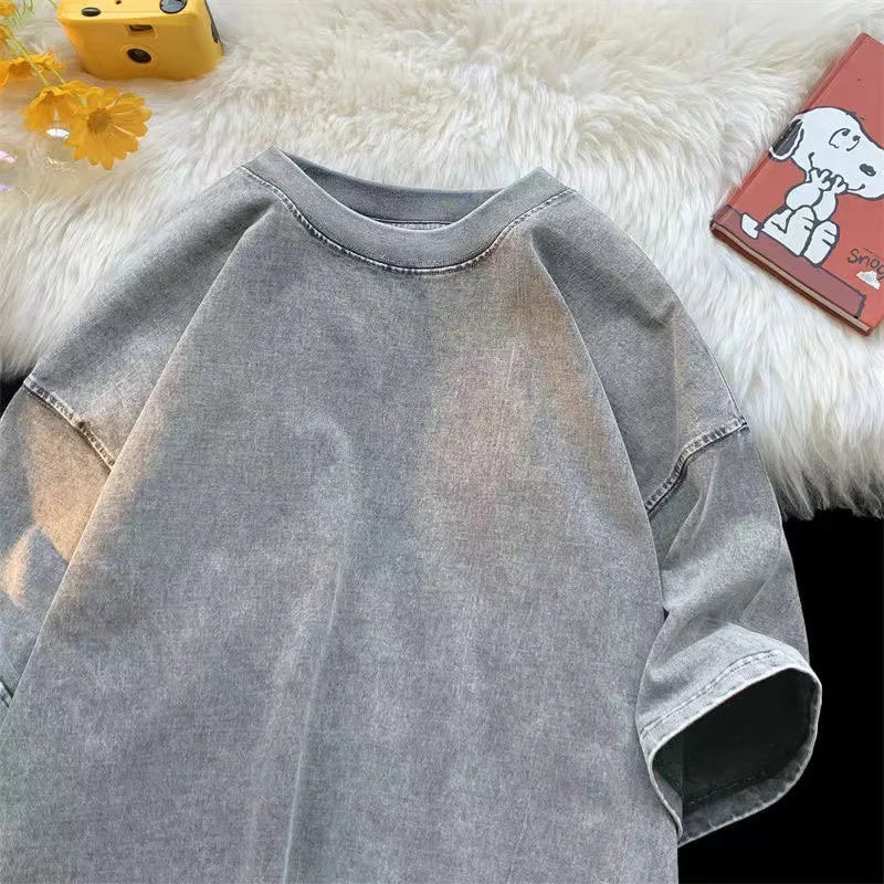 Washed Vintage Men Women T-Shirts Street Hip Hop Retro T Shirt Harajuku Casual Cotton Short Sleeve Acid Wash TShirts Tops