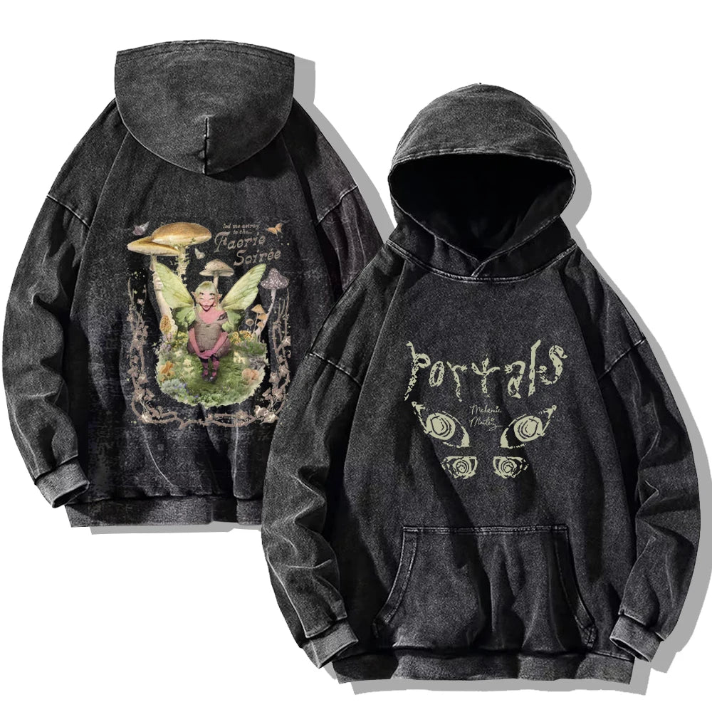 Melanie Martinez Portals Hoodies Vintage Washed Sweatshirt Rapper Print Cotton Hooded Pullover Hip Hop Streetwear Oversized Tops