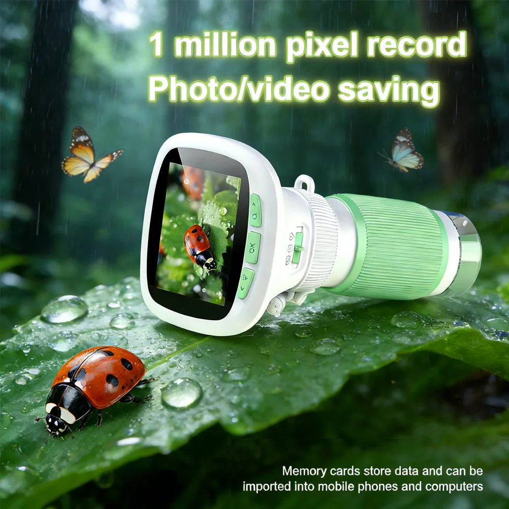 Kids Handheld Microscope (Ages 6-12) | 2.4" IPS HD Screen, 200X/1000X Magnification, Photo/Video Recording
