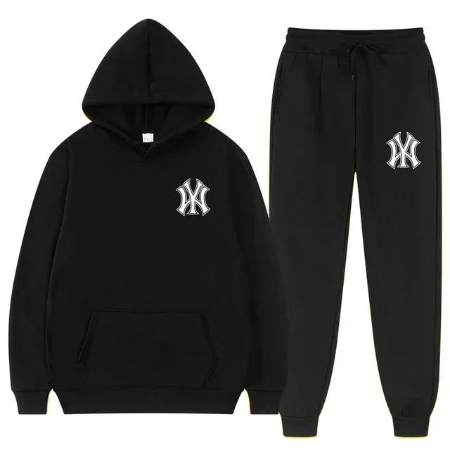 Men's running and fitness fashion casual sportswear set for autumn and winter hooded sweatshirt  jogging pants two-piece set