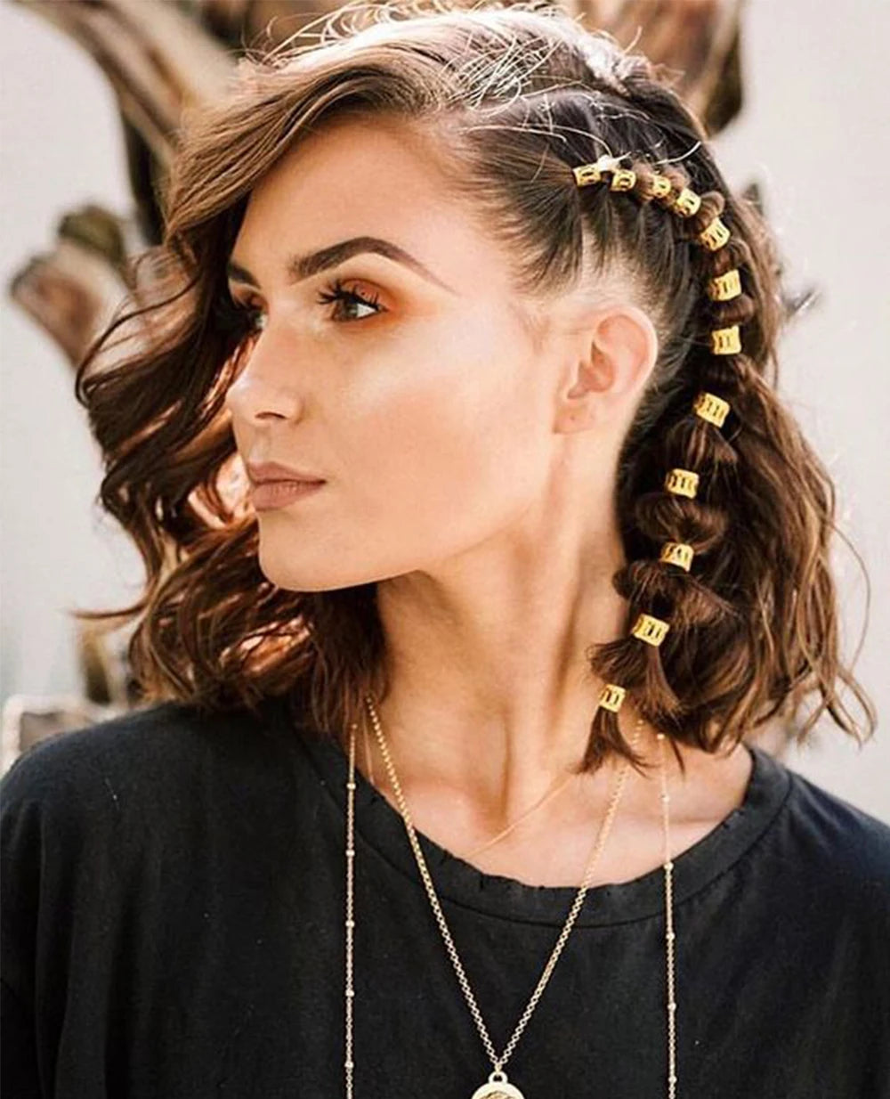 100Pcs Women Girls Dreadlocks Beads Hair Rings Braids Clips Metal Golden and Silver Hair Cuffs Hair Decoration Accessories