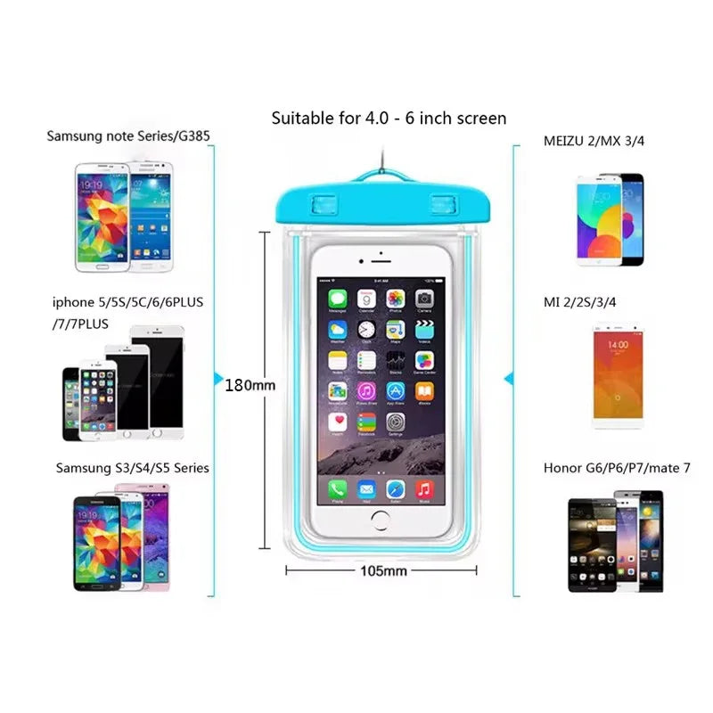 6-Inch Waterproof Phone Pouch for Drift Diving Swimming - Underwater Dry Bag Case Cover for Water Sports Beach Pool Skiing