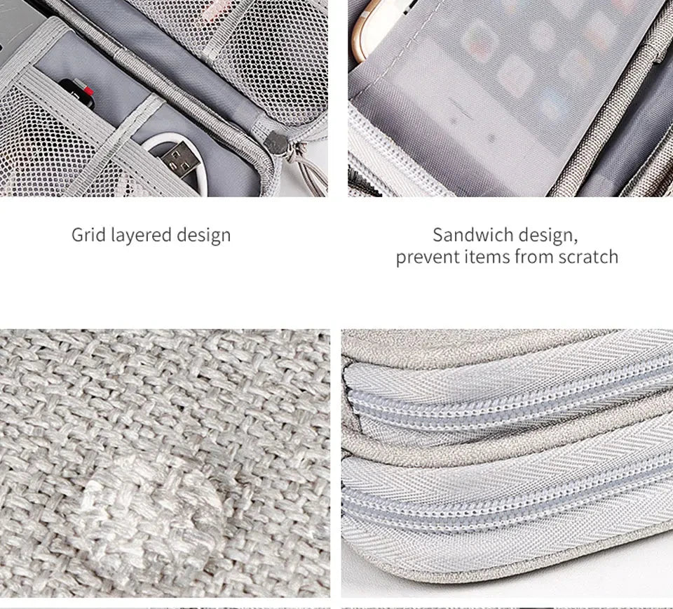 Travel Portable Digital Product Storage Bag Waterproof Double Layer Case for USB Data Cable Organizer Portable Tech Gadget Pouch