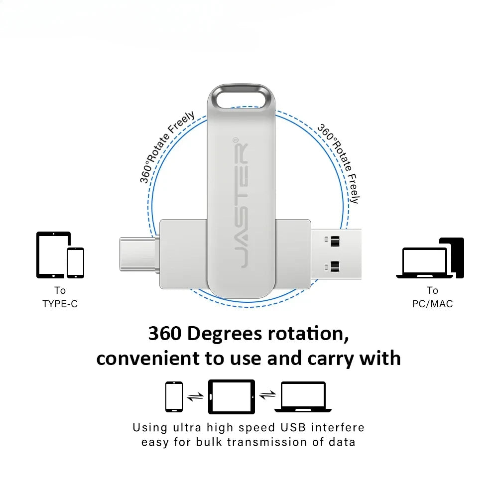 JASTER 2 IN 1 USB 3.0 Flash Drives 64GB Key Chain Pen Drive 32GB TYPE-C for Phone Memoria USB 16GB High Speed Creative Gift 8GB