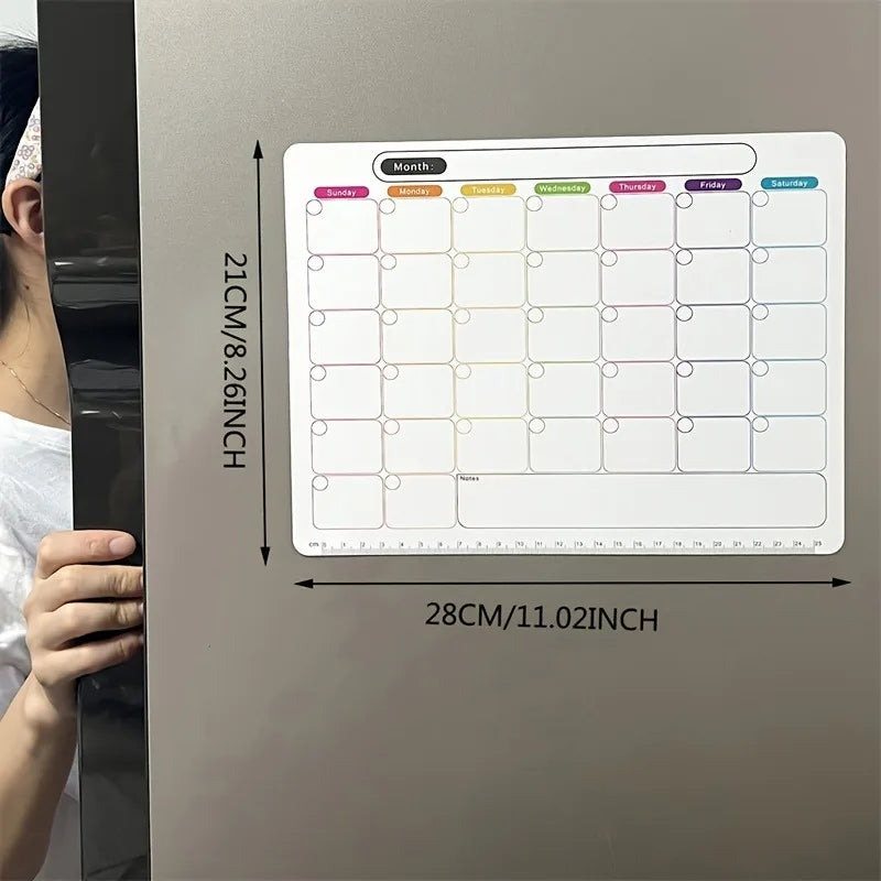 Magnetic Fridge Organizer Set - Reusable Monthly/Weekly Planner Sticker + Memo Board, Calendar & Note Kit for Home Office