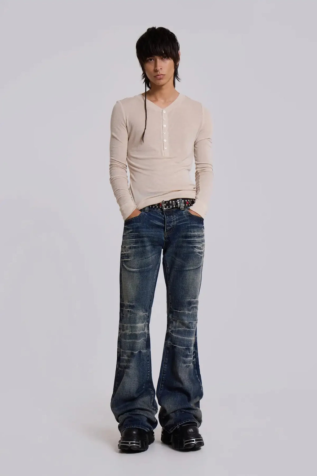 Y2K Arctic White Drift Flared Trumpet Jeans Retro Washed High Street Hip Hop Wide Leg Pants Gothic Slim Fit Unisex Trumpet Jeans