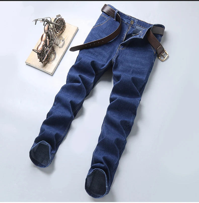 Men Fashion Straight Jeans Mens 2025 New Stretch Slim Fit Pants Comfortable Soft Business Denim Trousers Male Brand Clothing