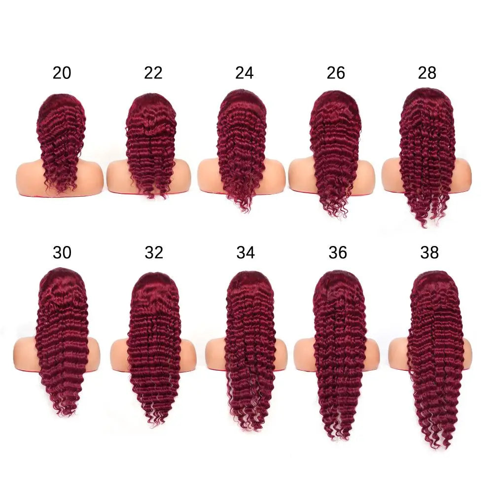 99j Burgundy 13x4 Hd Lace Frontal Human Hair Wig 30 Inch Red Colored Brazilian Deep Wave Wigs 13x4 Water Wave Curly Frontal Wig