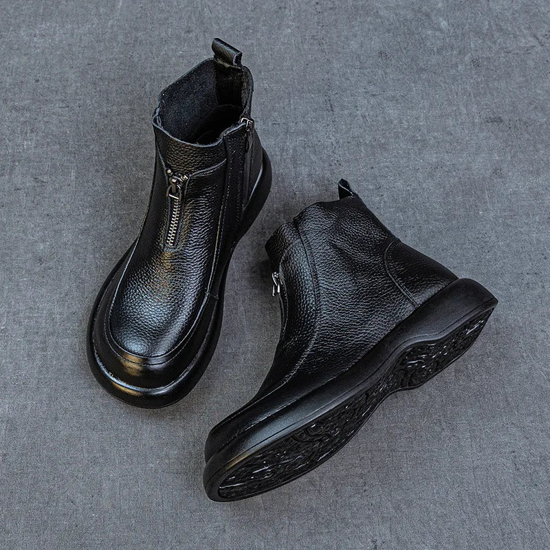 ZXRYXGS 2025 Autumn Winter Boots Women's Genuine Leather Boots Flat Heel Soft Sole Non-Slip Comfortable Short Boots Trendy Shoes