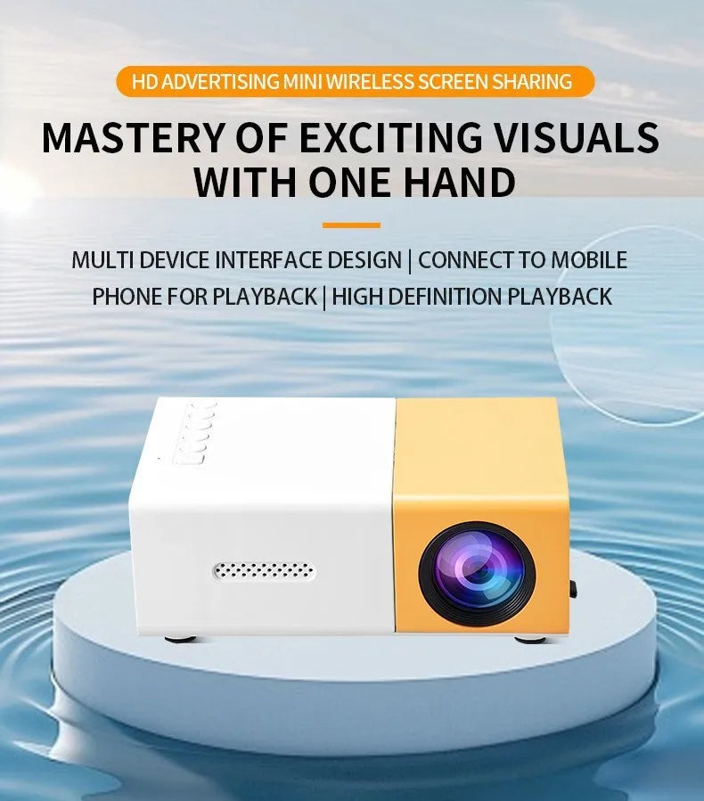 Powerful Native HD Mini Projector Mobile Phone Wired Screen Mirroring Portable Home Theater Projectors Supports HDMI USB Connect