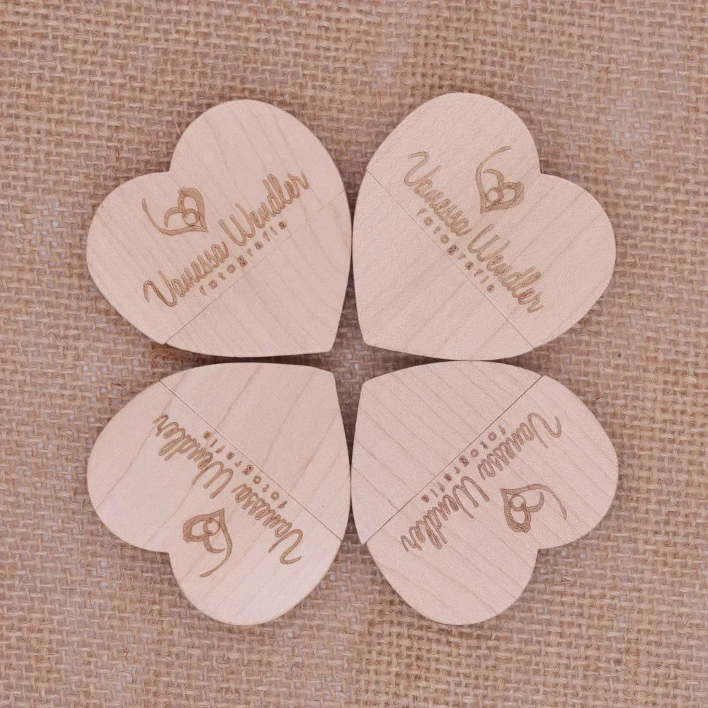 10pcs/lot Free Logo maple Wooden Heart USB + BOX USB Flash Drive Pendrive 64GB 32GB 16GB 8GB U Disk Photography Wedding Gifts