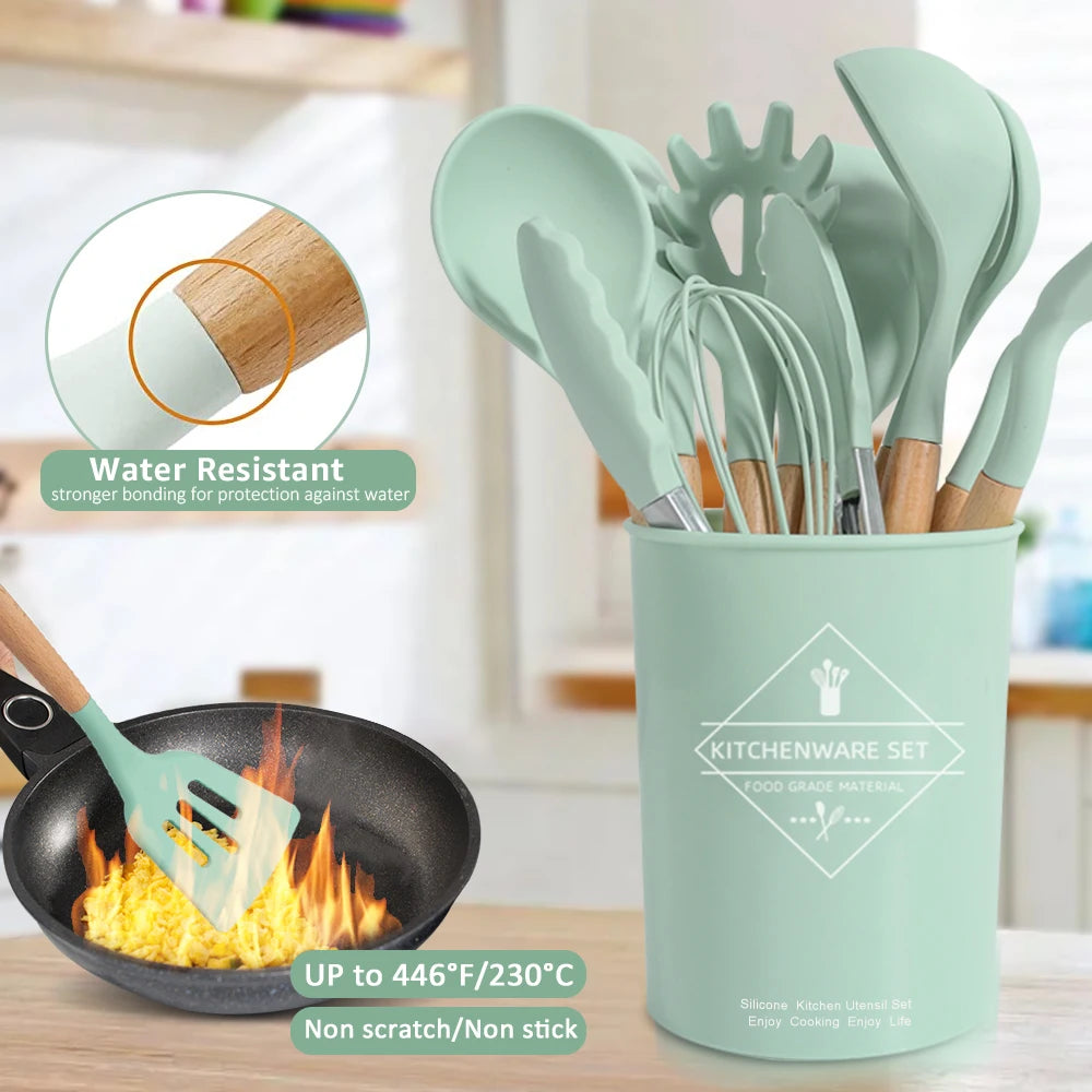Cooking Tool Sets Non-toxic Cooking Baking Kitchen Tools Utensils Silicone Shovel Spoon Scraper Brush Spade Whisk Turner