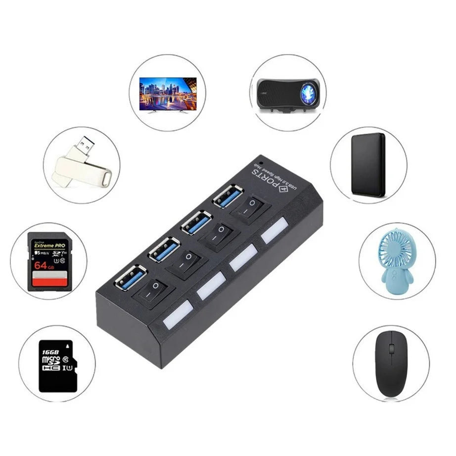 Mini USB HUB 3.0 Super Speed 5Gbps Usb3.0 4 Ports HUB Portable USB 3.0 HUB Splitter With External Power Adapter For PC Accessory