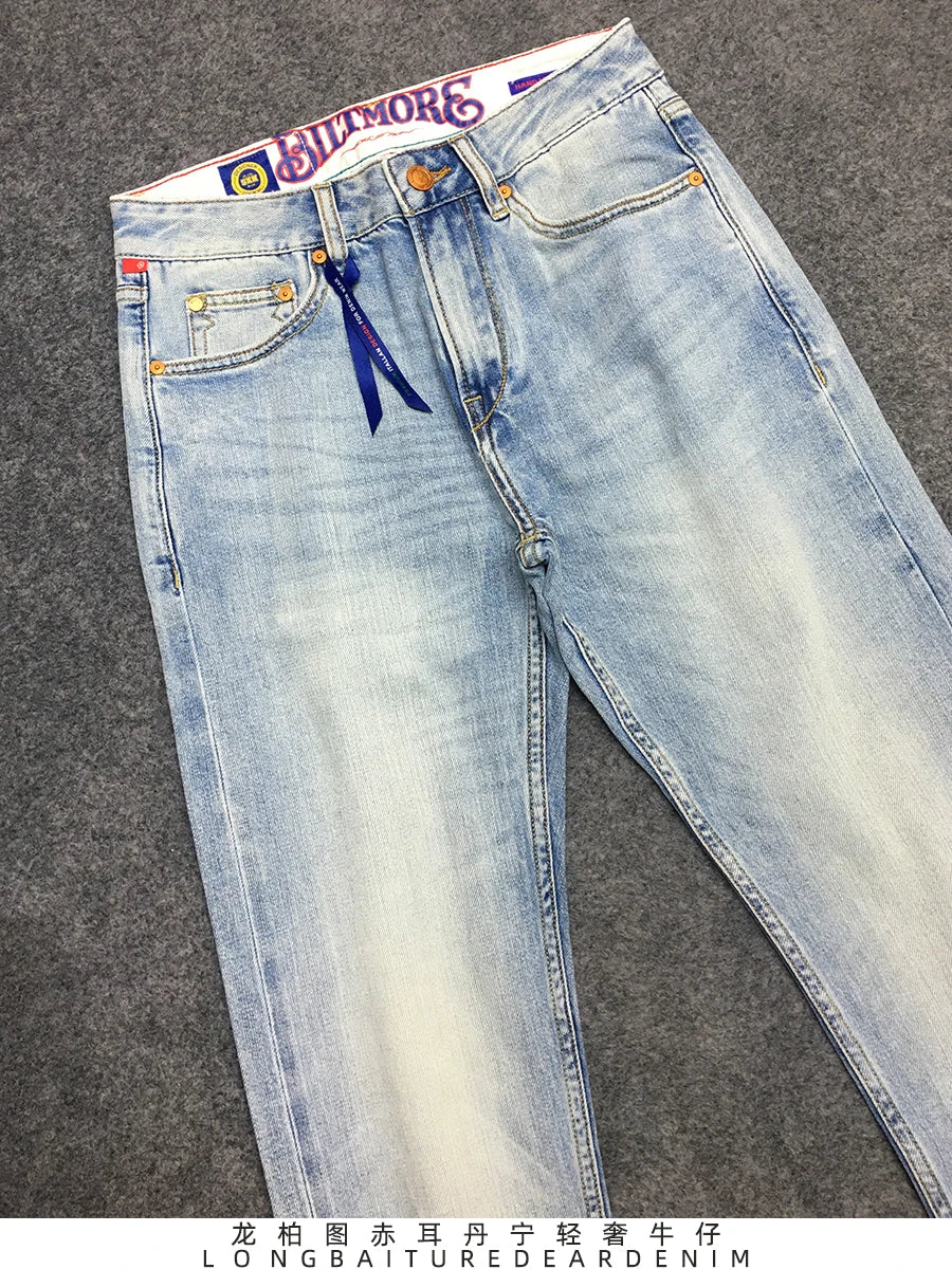 Summer Thin 11oz Red Selvedge Denim Jeans for Men 94% Cotton Micro Stretch Slim Fit Straight Light Pants 24ss Y2k Youth Male 5KM