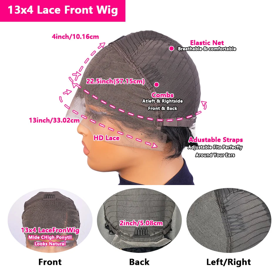 Retro Finger Wave Brazilian Remy Human Hair 13x4 Lace Frontal Water Wavy Pixie Wig for Women 150% Density Ocean Deep Wave Wig