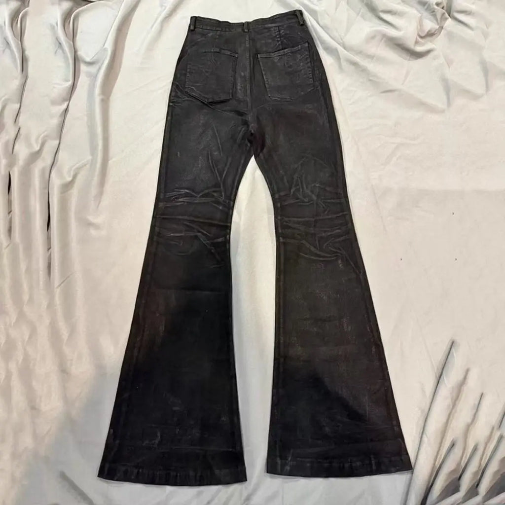 High street coated micro-flare jeans American retro heavy industry men and women black gothic retro casual loose jeans