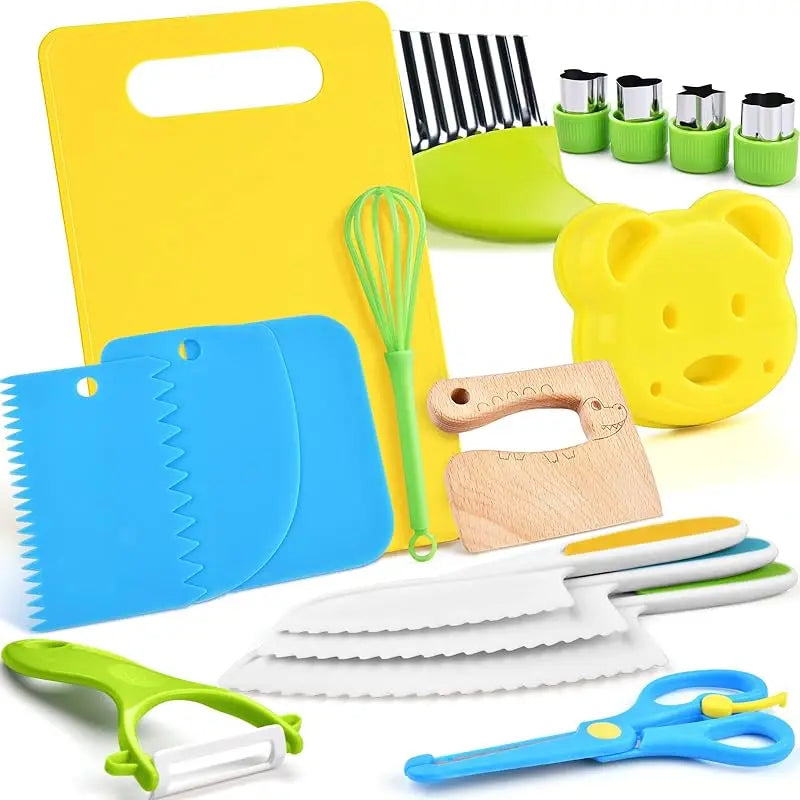 11/17Pcs Montessori Kitchen Tools Set Cookware Baking Toy Kids Safe Knives With Cutting Board Toddlers Real Cooking Accessories