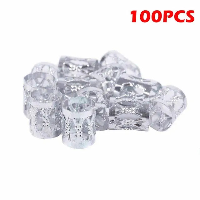 100Pcs Dreadlocks Beads Hair Braid Rings Clips Dread Locks Hair Braiding Metal Cuffs Hair Rings Decoration Accessories Jewelry