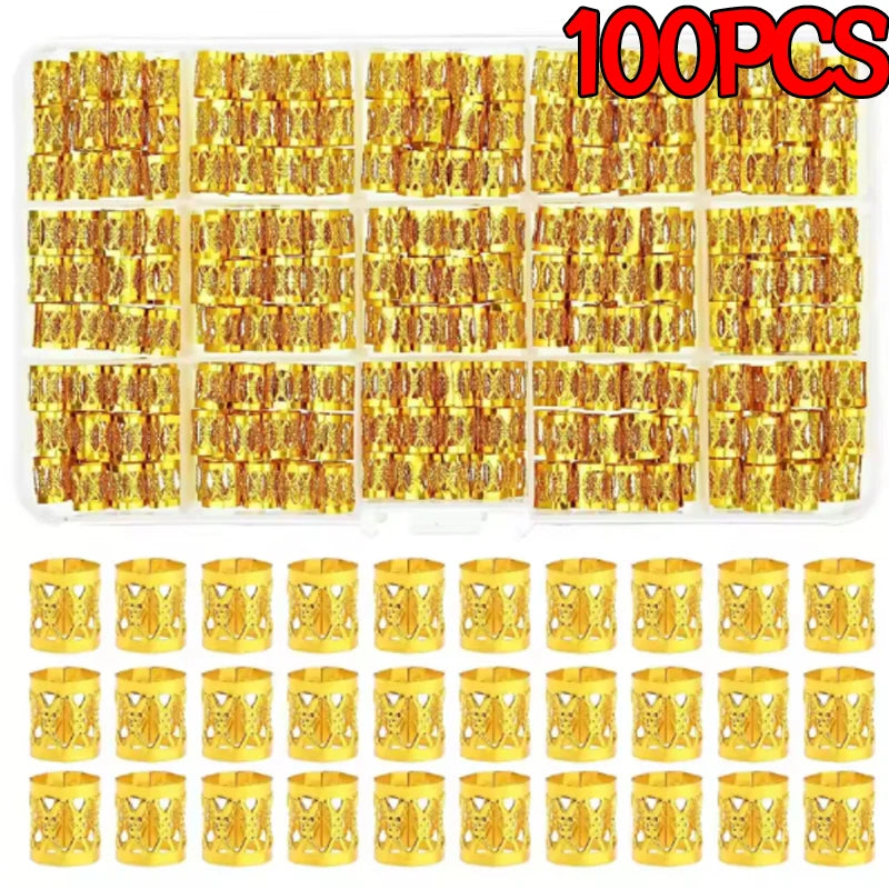 100pcs Dreadlock Hair Rings Hair Jewelry Cuffs Clip Hair Braids Dirty Braids Bead Hippie Hairpin Accessories Headwear for Women