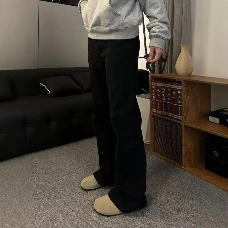 Korean Style Streetwear Slim-Fit Cleanfit Flared Jeans for Men Simple Trendy Vibe Casual Long Pants