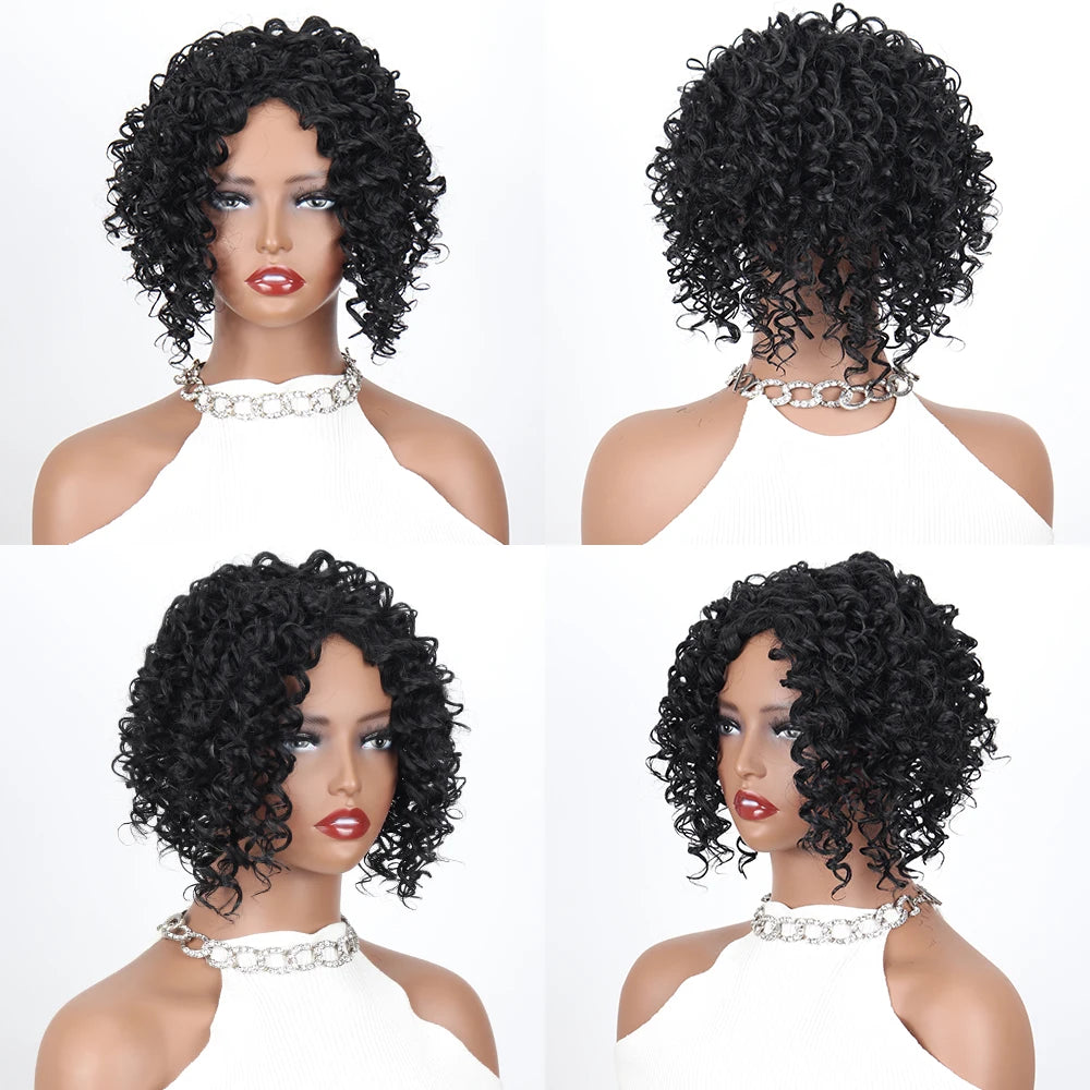 Synthetic Short Afro Curly Hair Toppers Brown Blonde Mixed Color Hair Toupee Hair Piece For Women and Men Increase Hair Volume