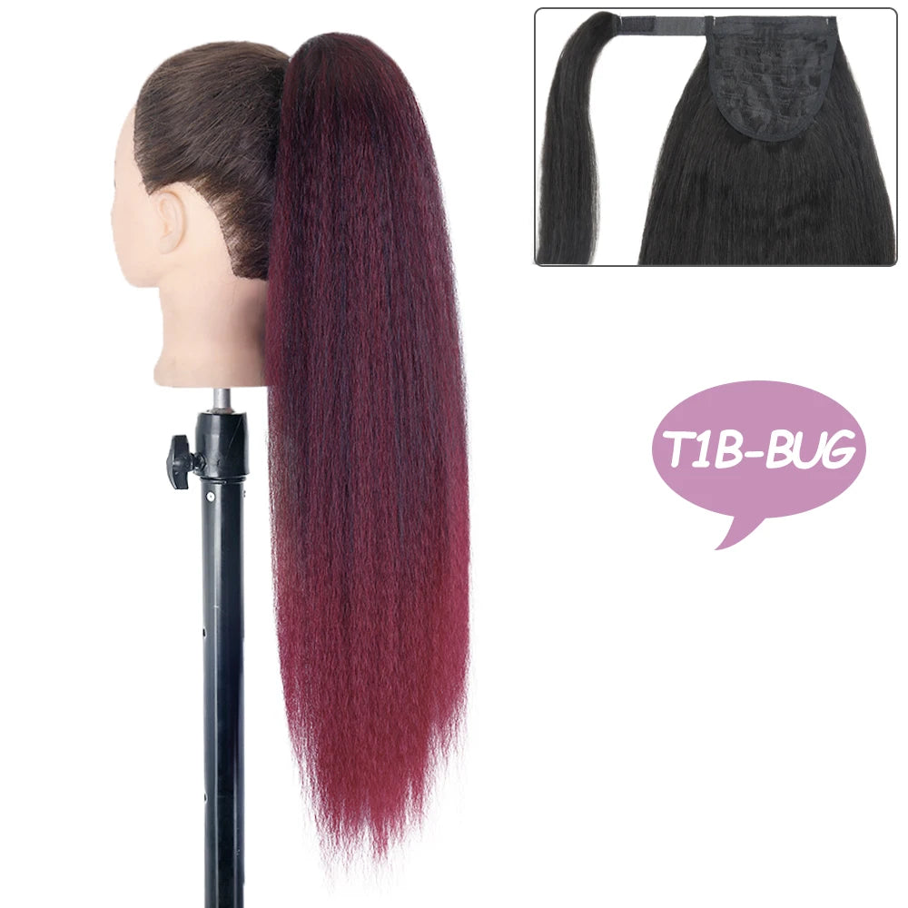 NICESY Synthetic Tail Warping 18" Kinky Drawstring Curly Ponytail Hairpiece With 2 Clips Hair Extension Black For Women