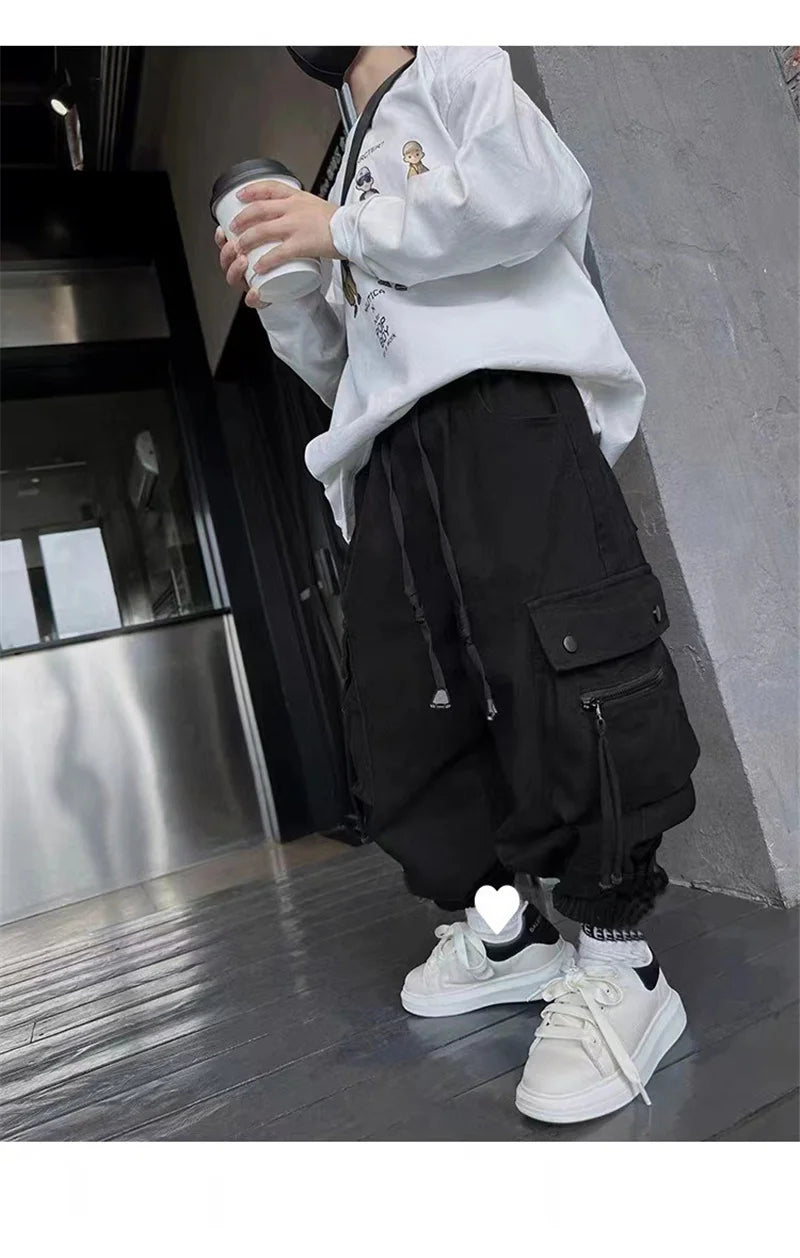 Boys Casual Cargo Pants Spring Autumn Big Kids Sport Long Pants Teenage Streetwear Baggy Trousers Children Fashion Joggers Pants