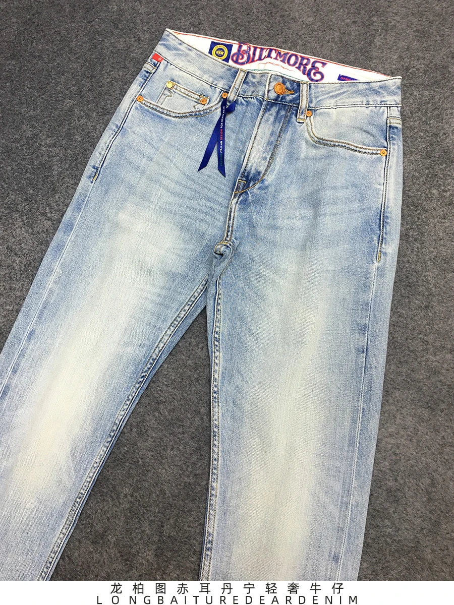 Summer Thin 11oz Red Selvedge Denim Jeans for Men 94% Cotton Micro Stretch Slim Fit Straight Light Pants 24ss Y2k Youth Male 5KM