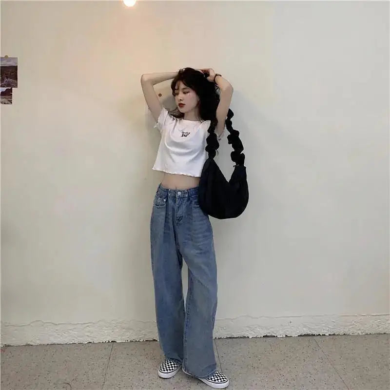 Y2K Crop Top T-shirt Women O-neck High Waist Slim Crop Top Butterfly Embroidered Short-Sleeved Tee Shirt T-shirts  Woman Clothes