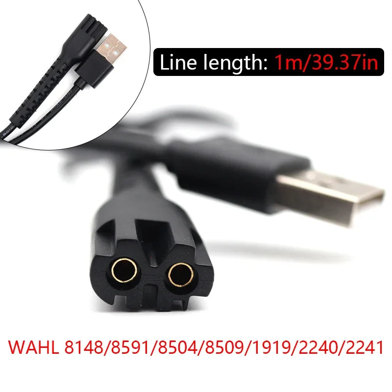 USB Charging Cable For Wahl 8148/8591/8504/8509/1919/2240/2241 Power Cord 1M Length Professional Hair Clipper Accessories