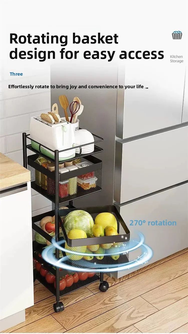 Home Use Rotating Multi-Layer Mobile Storage Ra Frie  Vegetable Fruit Storage elf Kitchen Organization No Installation