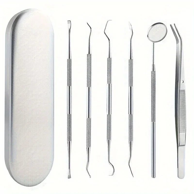 Tooth Cleaning Kit, Including Case,Tongue Scraper,Tweezers, Scrapers, Debris Removers,Toothpick Tools, Featuring Non-Slip Handle
