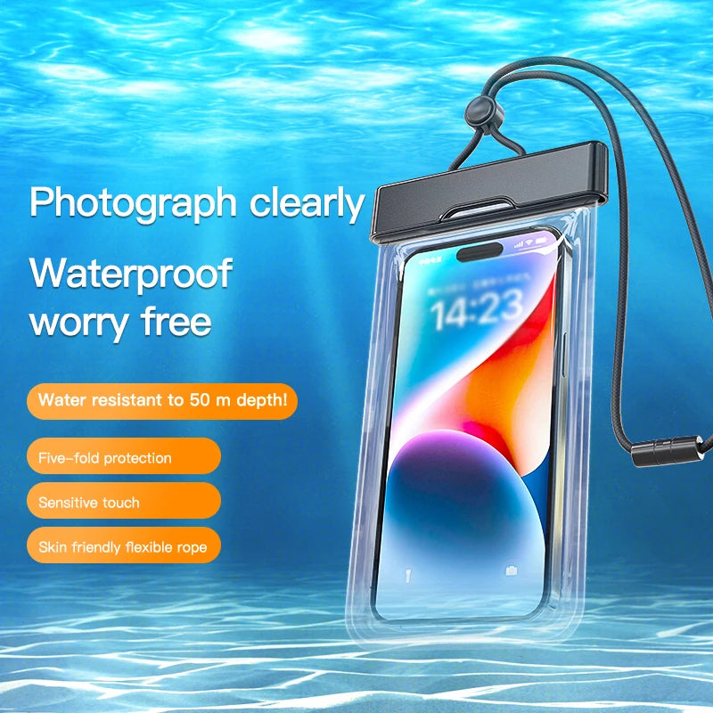 Clear Window Waterproof Phone Pouch - Touchscreen Case for Underwater Photos, Swimming, Rafting (iPhone, Huawei, Xiaomi, Android