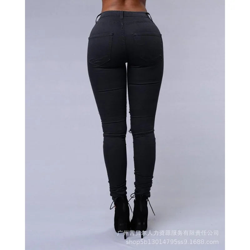 Denim Skinny Ankle-Length Pants Ripped Y2K Women's High Waist Summer Jeans Stretch Ripped Ankle-Tied Denim Trousers Jean