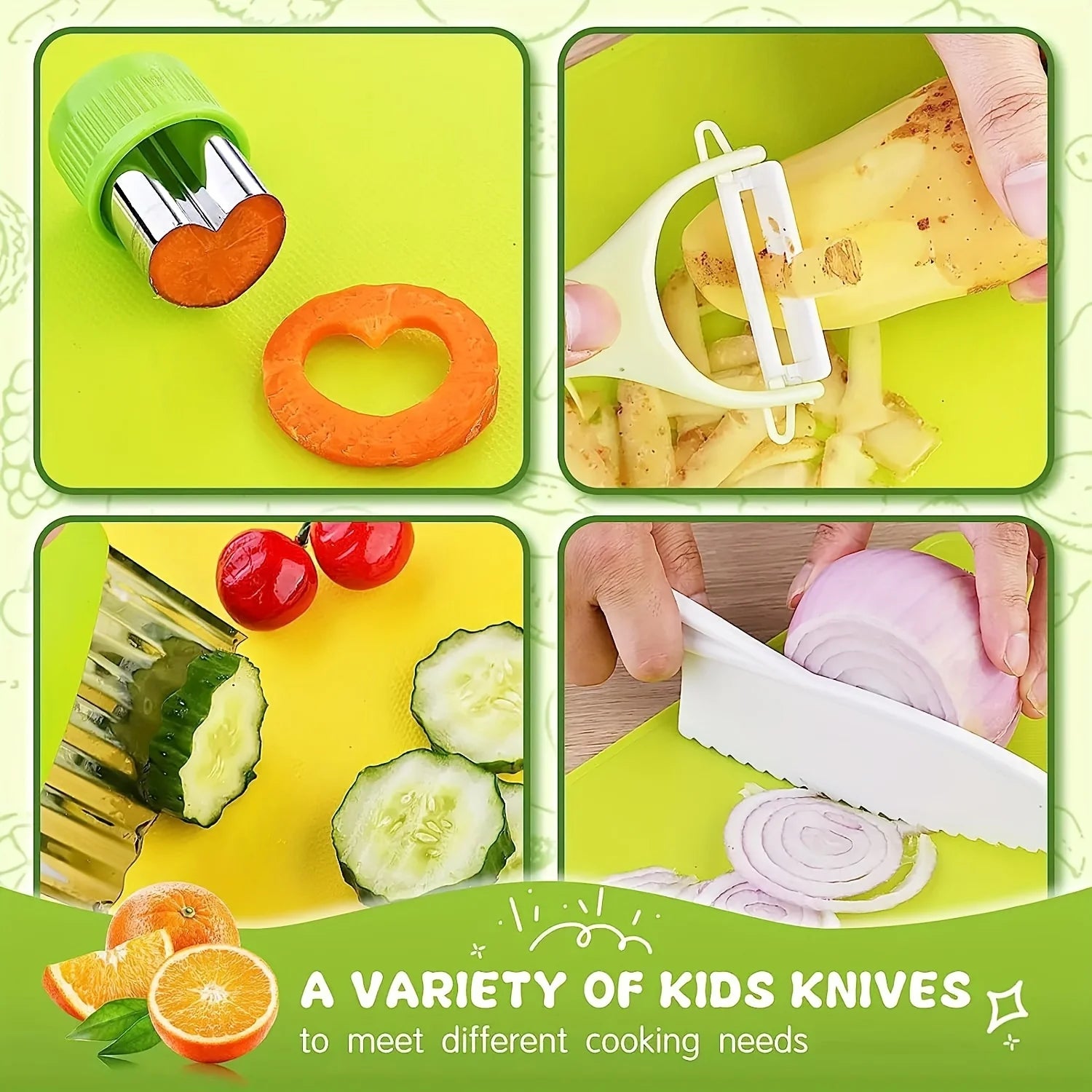 13 pieces Montessori Kitchen Tools Cooking Set - Real Toddler Safe Knives, Crinkle Cutter, Cutting Board - Safe for Real Cooking