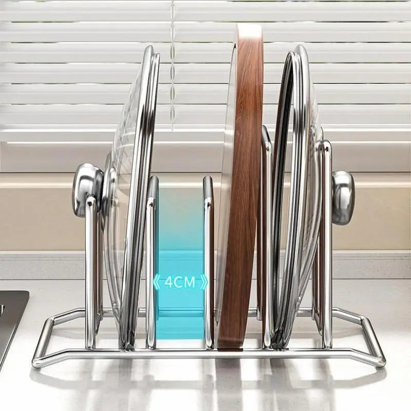 kitchen Storage Solution Rustproof Pot Lid Rack Stainless Steel Storage Rack Multifunctional Chopping Board Organizer For Home .
