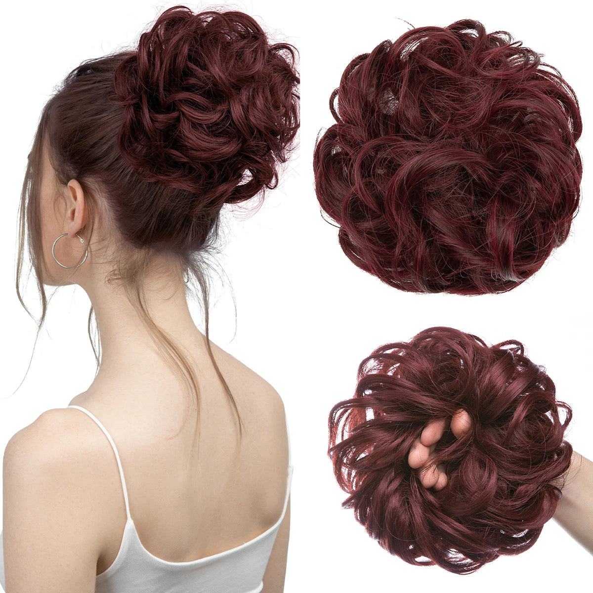 Synthetic Messy Updo Chignon Premium Big Curly Elastic Hair Scrunchies Hairpieces Donut Updo Blonde Brown Hair Pieces For Women