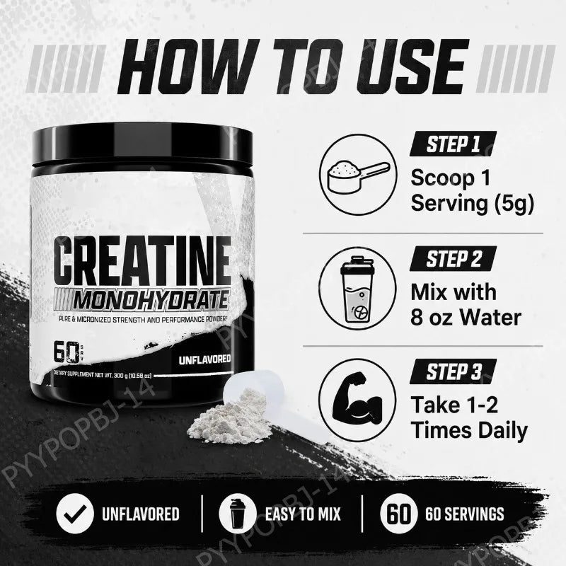 Creatine Monohydrate Powder 5g Per Serving Supports Strength Muscle Recovery Unflavored 60 Servings 300g
