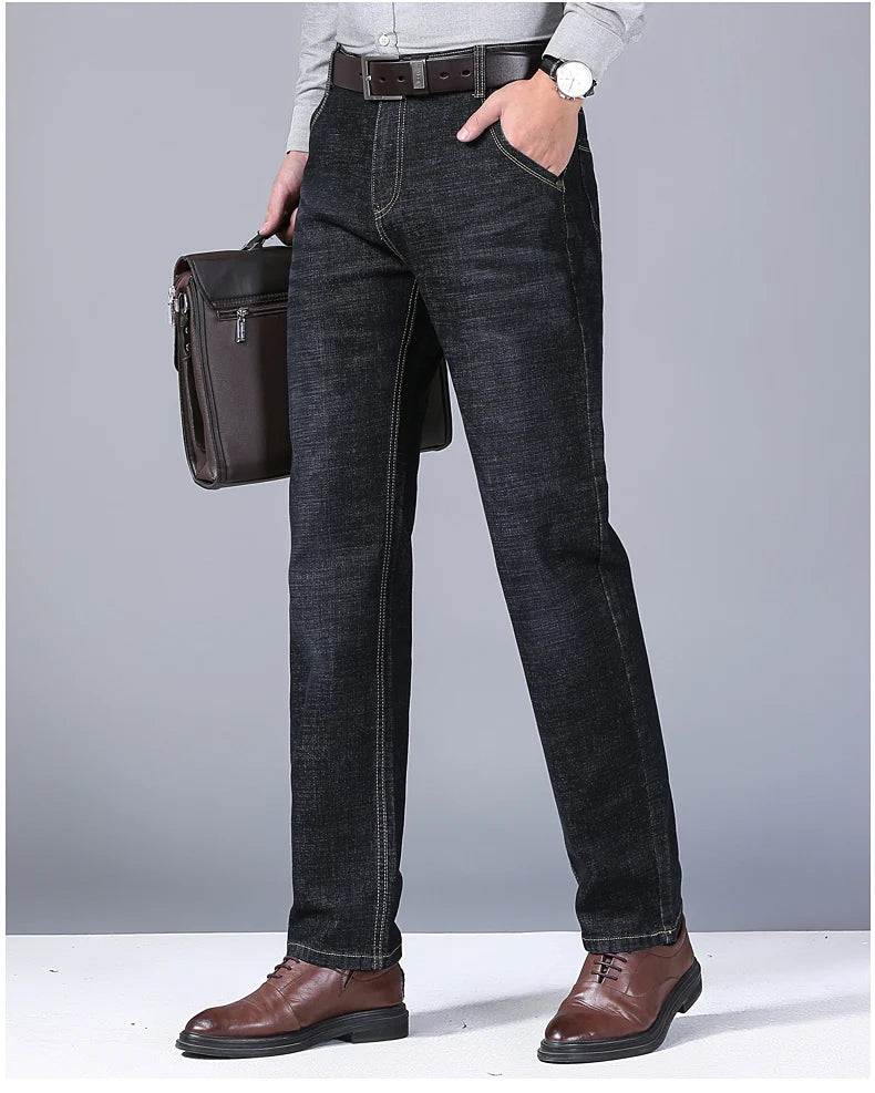2026 Spring Autumn New Mens Black Blue Pants Pure Color Stretch Jeans Street Casual Slim Fit Trousers Male Wash Jeans for Men