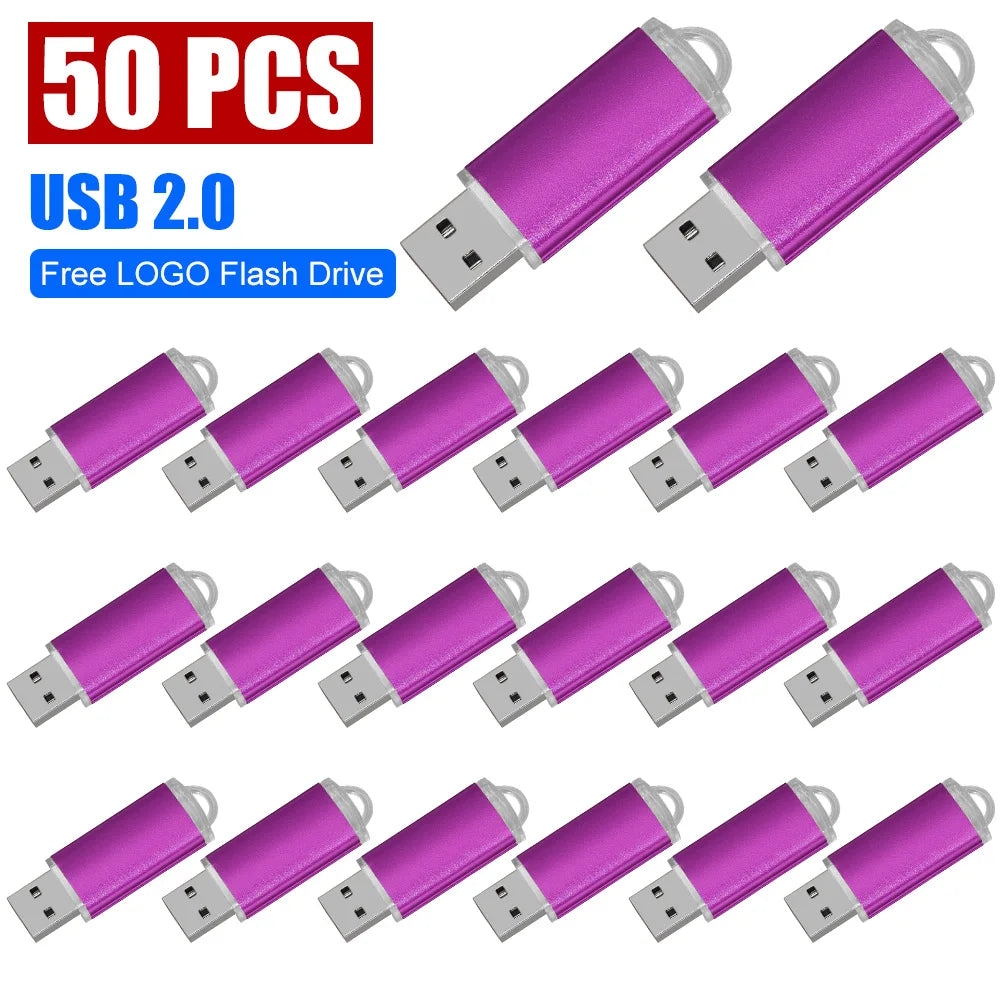 50/PCS LOT USB 2.0 Flash Drive 128GB Colorful Memory Stick 64GB Wedding Gift Pen Drive 32G 16G Pendrive Free Custom Logo