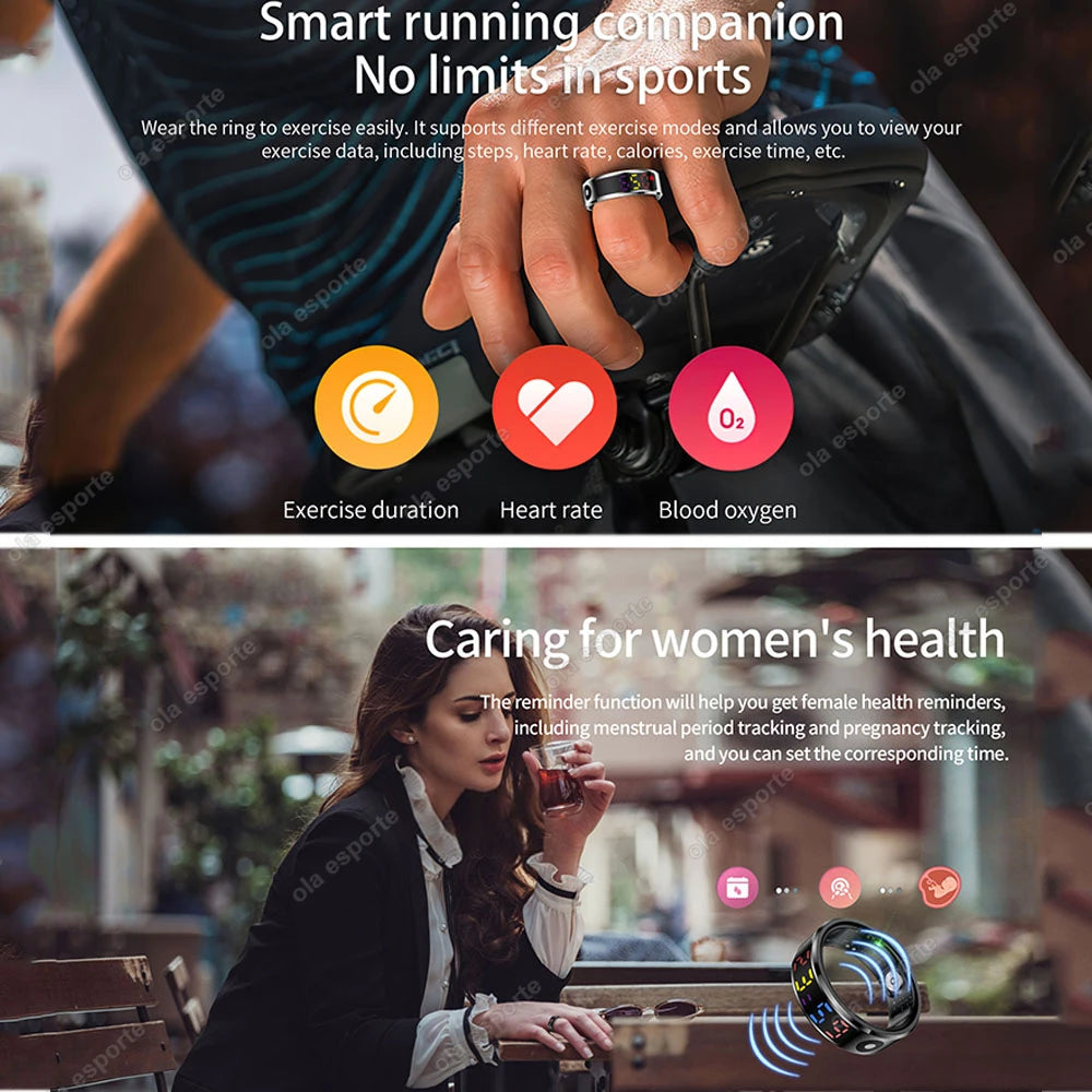 R12 Smart Ring With LED Screen Bluetooth Health Monitor Blood Oxygen Sleep Heart Rate Multi-sport Mode Waterproof IP68&5ATM ring