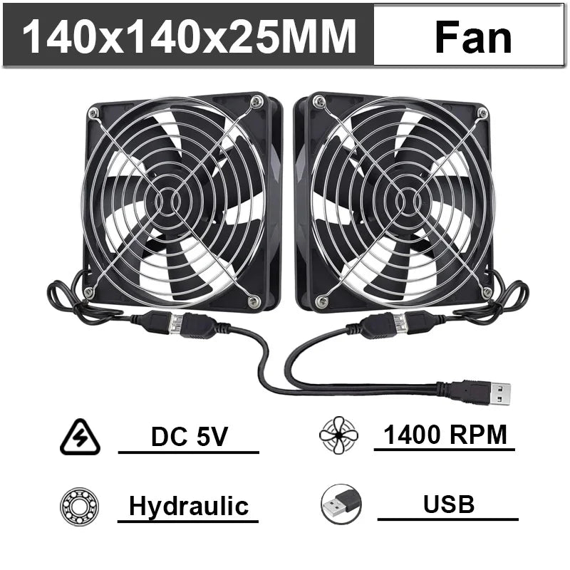 Gdstime 40mm 50mm DC 5V USB 60mm 70mm TV Box Cooling Fan 120mm 140mm Brushless AV Receiver Cooler w 2 in 1 USB Controller Cable