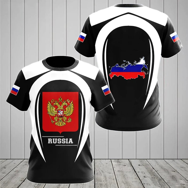 Russia Flag Men's T-shirts Crew Neck Russian Tops 3D Print Oversized Fashion Short Sleeve Men Clothing T Shirt Loose Streetwear
