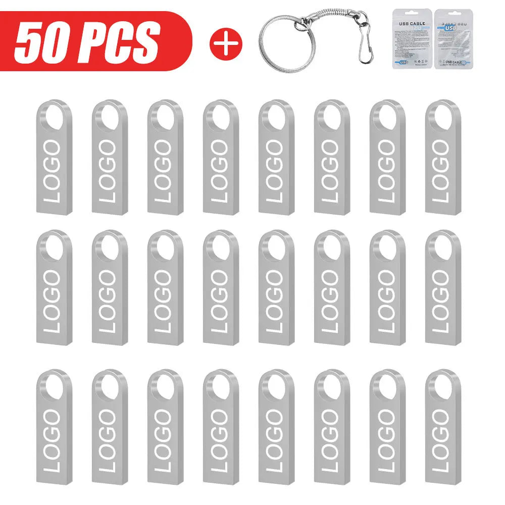 50pcs/lot usb flash drives wholesale 64GB 32GB pen drive creative metal pendrive флешка high speed u disk memoria cel usb stick
